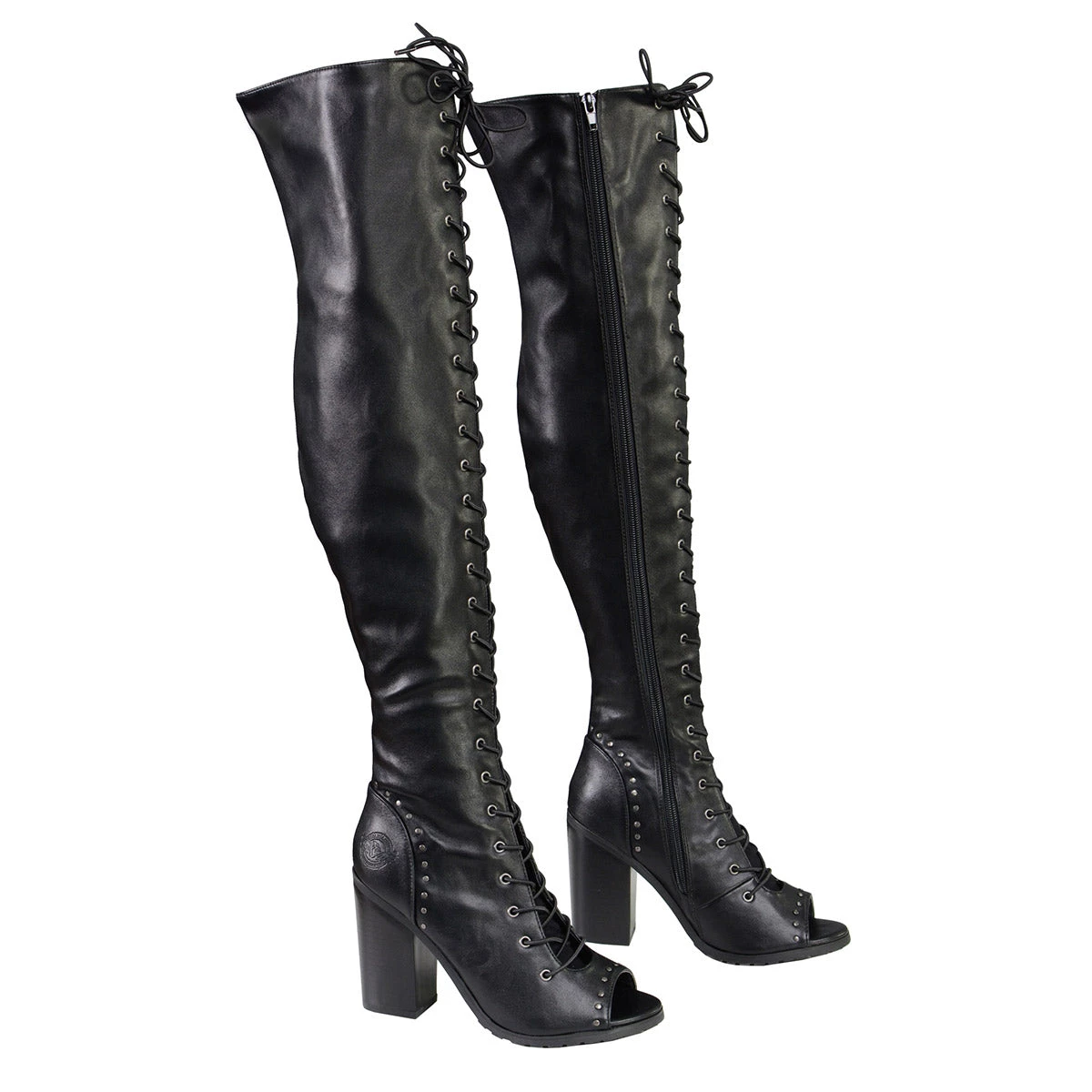 Milwaukee Performance MBL9421 Women's Black Lace-Up Knee-High Boots With Open Toe Riding Gear