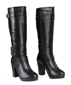 Milwaukee Performance Riding Gear Milwaukee Leather MBL9422 Women's Tall Black Studded Strap Boots With Platform Heel
