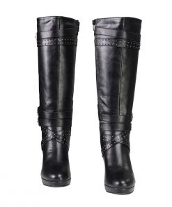 Milwaukee Performance Riding Gear Milwaukee Leather MBL9422 Women's Tall Black Studded Strap Boots With Platform Heel