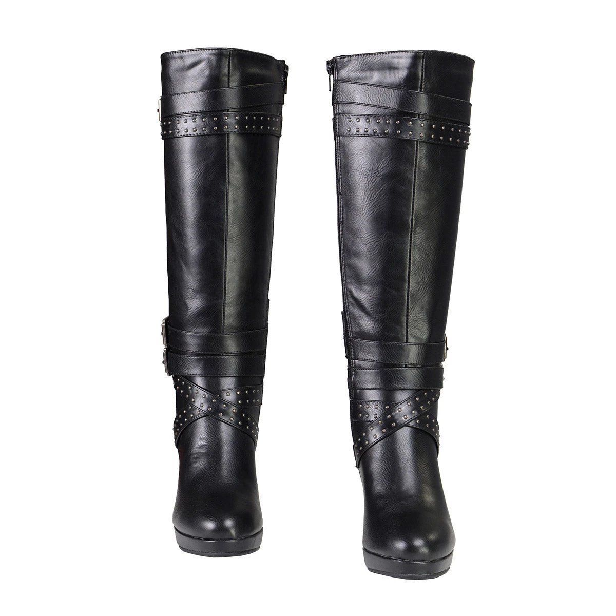 Milwaukee Performance Riding Gear Milwaukee Leather MBL9422 Women's Tall Black Studded Strap Boots With Platform Heel