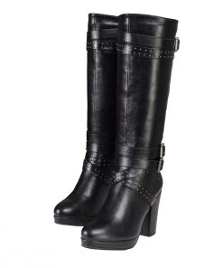 Milwaukee Performance Riding Gear Milwaukee Leather MBL9422 Women's Tall Black Studded Strap Boots With Platform Heel