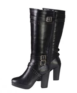 Milwaukee Performance Riding Gear Milwaukee Leather MBL9422 Women's Tall Black Studded Strap Boots With Platform Heel
