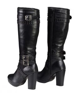 Milwaukee Performance Riding Gear Milwaukee Leather MBL9422 Women's Tall Black Studded Strap Boots With Platform Heel