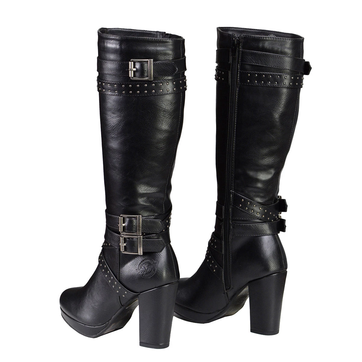 Milwaukee Performance Riding Gear Milwaukee Leather MBL9422 Women's Tall Black Studded Strap Boots With Platform Heel