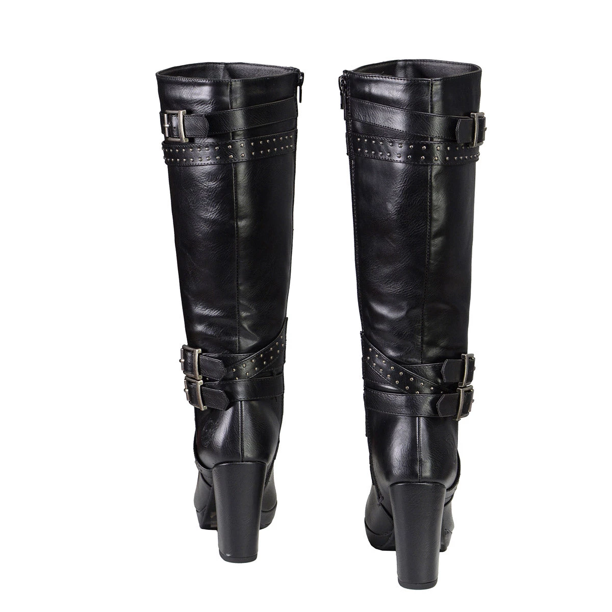 Milwaukee Performance Riding Gear Milwaukee Leather MBL9422 Women's Tall Black Studded Strap Boots With Platform Heel