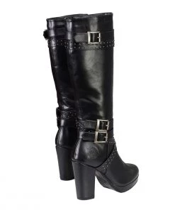 Milwaukee Performance Riding Gear Milwaukee Leather MBL9422 Women's Tall Black Studded Strap Boots With Platform Heel