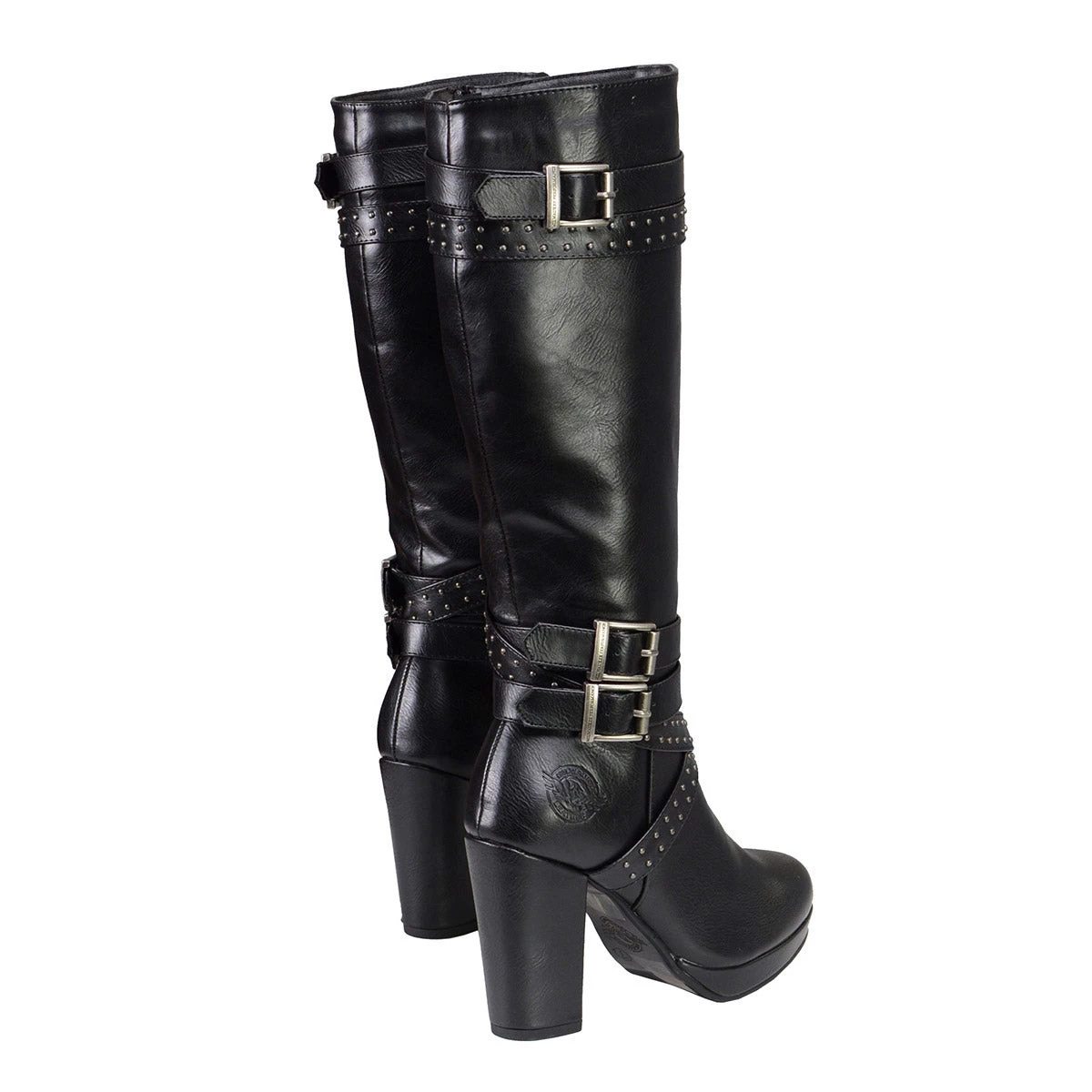 Milwaukee Performance Riding Gear Milwaukee Leather MBL9422 Women's Tall Black Studded Strap Boots With Platform Heel