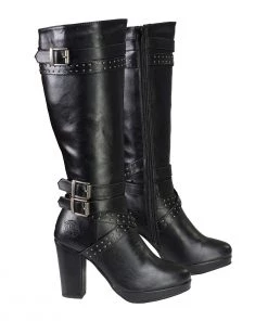 Milwaukee Performance Riding Gear Milwaukee Leather MBL9422 Women's Tall Black Studded Strap Boots With Platform Heel