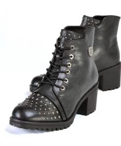 Milwaukee Performance MBL9426 Women's Distress Black Rocker Boots With Studded Instep