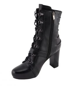 Riding Gear Milwaukee Leather MBL9431 Women's Black Lace-Up Boots With Block Heel And Buckle Strap