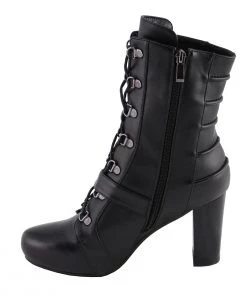 Riding Gear Milwaukee Leather MBL9431 Women's Black Lace-Up Boots With Block Heel And Buckle Strap