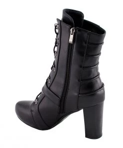 Riding Gear Milwaukee Leather MBL9431 Women's Black Lace-Up Boots With Block Heel And Buckle Strap