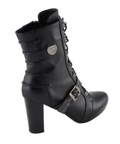 Riding Gear Milwaukee Leather MBL9431 Women's Black Lace-Up Boots With Block Heel And Buckle Strap