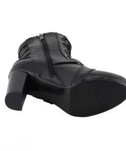 Riding Gear Milwaukee Leather MBL9431 Women's Black Lace-Up Boots With Block Heel And Buckle Strap