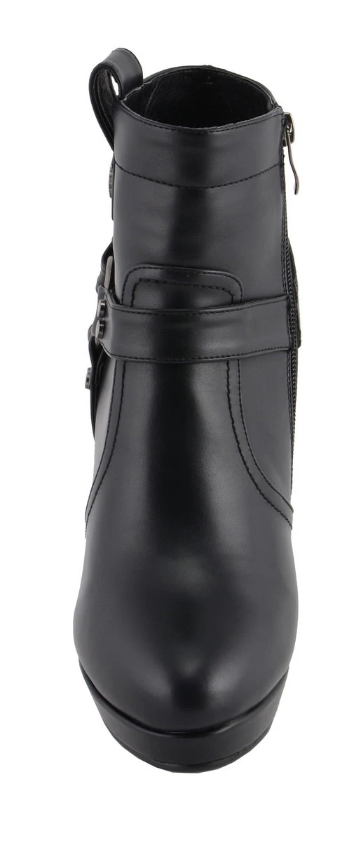 Milwaukee Leather MBL9432 Women's Black Harness Ankle Boots With Block Heel