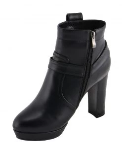 Milwaukee Leather MBL9432 Women's Black Harness Ankle Boots With Block Heel