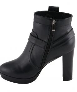 Milwaukee Leather MBL9432 Women's Black Harness Ankle Boots With Block Heel