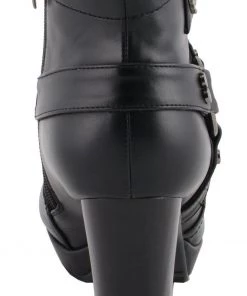 Milwaukee Leather MBL9432 Women's Black Harness Ankle Boots With Block Heel