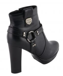 Milwaukee Leather MBL9432 Women's Black Harness Ankle Boots With Block Heel