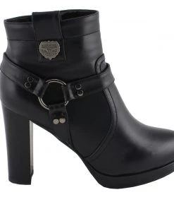 Milwaukee Leather MBL9432 Women's Black Harness Ankle Boots With Block Heel