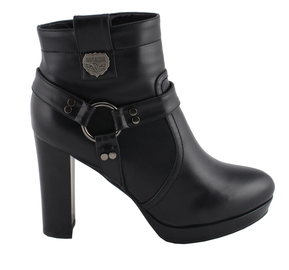 Milwaukee Leather MBL9432 Women's Black Harness Ankle Boots With Block Heel