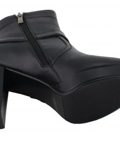 Milwaukee Leather MBL9432 Women's Black Harness Ankle Boots With Block Heel