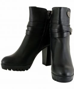 Milwaukee Performance MBL9435 Women's Black Double Strap Side Zipper Boots With Platform Heel