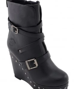 Milwaukee Performance MBL9437 Women's Black Triple Strap Boots With Platform Wedge