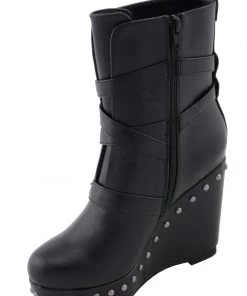 Milwaukee Performance MBL9437 Women's Black Triple Strap Boots With Platform Wedge