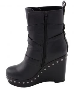 Milwaukee Performance MBL9437 Women's Black Triple Strap Boots With Platform Wedge
