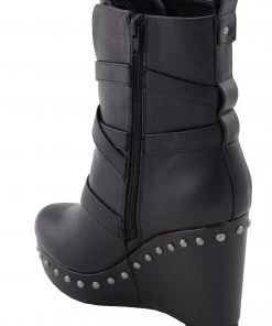 Milwaukee Performance MBL9437 Women's Black Triple Strap Boots With Platform Wedge