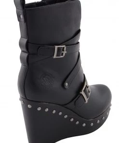 Milwaukee Performance MBL9437 Women's Black Triple Strap Boots With Platform Wedge