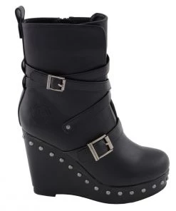 Milwaukee Performance MBL9437 Women's Black Triple Strap Boots With Platform Wedge