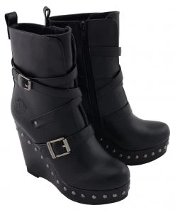 Milwaukee Performance MBL9437 Women's Black Triple Strap Boots With Platform Wedge