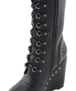 Milwaukee Performance Milwaukee Leather MBL9438 Women's Black Lace-Up Boots With Platform Wedge