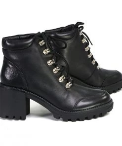 Milwaukee Leather Milwaukee Performance Leather MBL9439 Women's ‘Devine’ Black Leather Lace To Toe Boots With Platform Heel Riding Gear