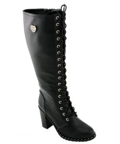 Milwaukee Performance Riding Gear Milwaukee Leather MBL9442 Women Black Lace-Up Tall Boots With Platform Heel