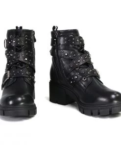 Milwaukee Leather Riding Gear Milwaukee Performance Leather MBL9444 Women's ‘Bruiser’ Black Leather Lace To Toe Boots With Studded Straps