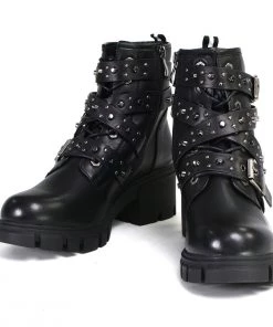 Milwaukee Leather Riding Gear Milwaukee Performance Leather MBL9444 Women's ‘Bruiser’ Black Leather Lace To Toe Boots With Studded Straps