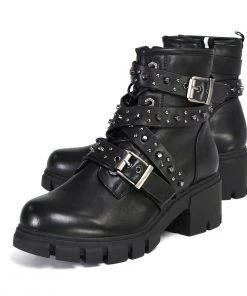 Milwaukee Leather Riding Gear Milwaukee Performance Leather MBL9444 Women's ‘Bruiser’ Black Leather Lace To Toe Boots With Studded Straps