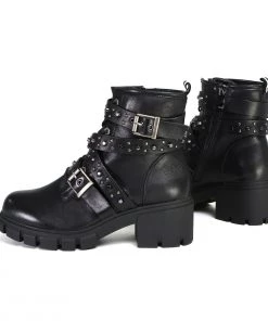 Milwaukee Leather Riding Gear Milwaukee Performance Leather MBL9444 Women's ‘Bruiser’ Black Leather Lace To Toe Boots With Studded Straps