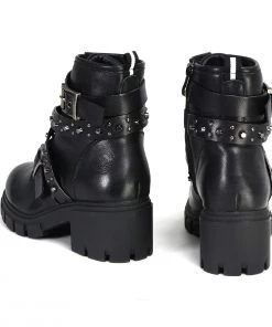 Milwaukee Leather Riding Gear Milwaukee Performance Leather MBL9444 Women's ‘Bruiser’ Black Leather Lace To Toe Boots With Studded Straps