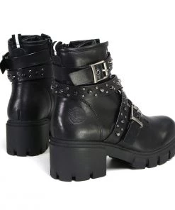 Milwaukee Leather Riding Gear Milwaukee Performance Leather MBL9444 Women's ‘Bruiser’ Black Leather Lace To Toe Boots With Studded Straps