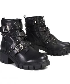 Milwaukee Leather Riding Gear Milwaukee Performance Leather MBL9444 Women's ‘Bruiser’ Black Leather Lace To Toe Boots With Studded Straps