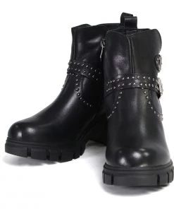 Milwaukee Leather Milwaukee Performance Leather MBL9446 Women's ‘Siren’ Black Leather Studded Boots With Side Zipper Entry