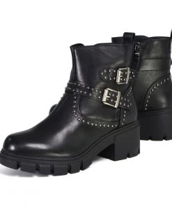 Milwaukee Leather Milwaukee Performance Leather MBL9446 Women's ‘Siren’ Black Leather Studded Boots With Side Zipper Entry