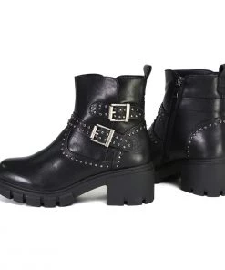 Milwaukee Leather Milwaukee Performance Leather MBL9446 Women's ‘Siren’ Black Leather Studded Boots With Side Zipper Entry