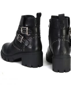 Milwaukee Leather Milwaukee Performance Leather MBL9446 Women's ‘Siren’ Black Leather Studded Boots With Side Zipper Entry