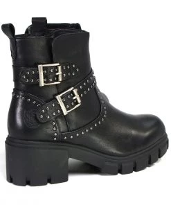 Milwaukee Leather Milwaukee Performance Leather MBL9446 Women's ‘Siren’ Black Leather Studded Boots With Side Zipper Entry