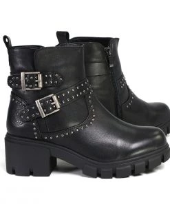 Milwaukee Leather Milwaukee Performance Leather MBL9446 Women's ‘Siren’ Black Leather Studded Boots With Side Zipper Entry